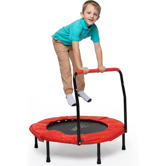 Portable 36-Inch Kid Trampoline (Up to 55 Pounds) w Handle for Stability & Safety Pad - Fitness Rebounder Trampoline- Indoor & Outdoor Exercise, Gift for Kids & Toddlers