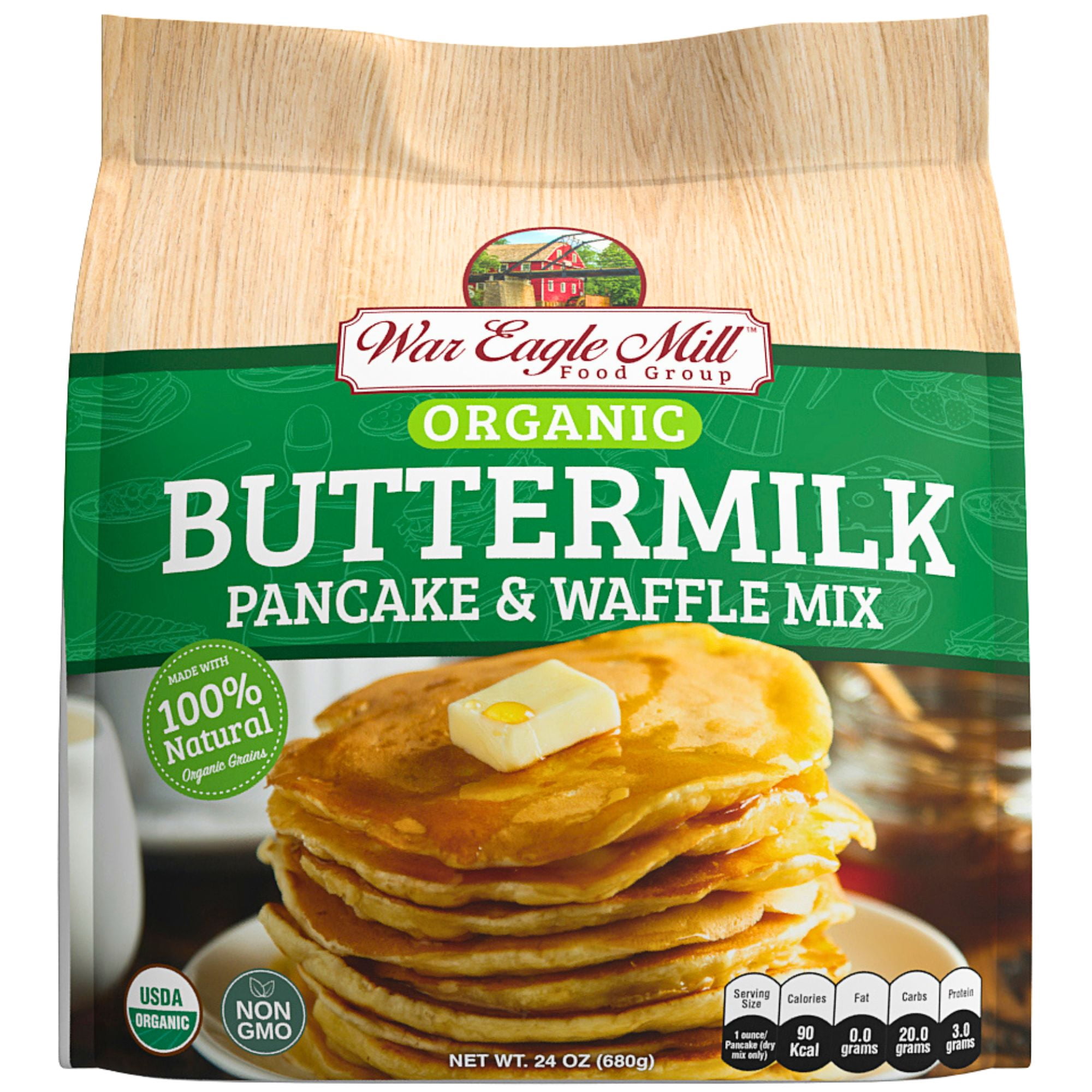 War Eagle Mill Organic Buttermilk Pancake & Waffle Mix, 24 oz Bags, (pack of 2)