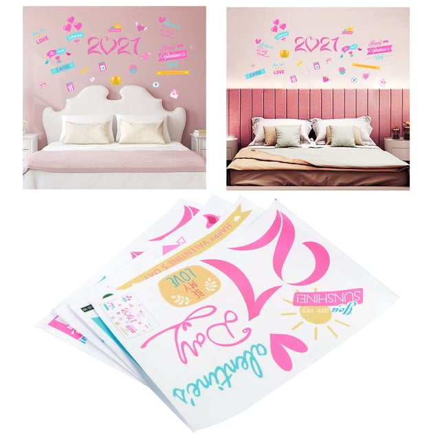 Peahefy 4Pcs/Set 2021 Valentine's Day Wall Stickers Living Room Background Wall Decoration Sticker,Home Decoration Decal,Party Decoration Sticker