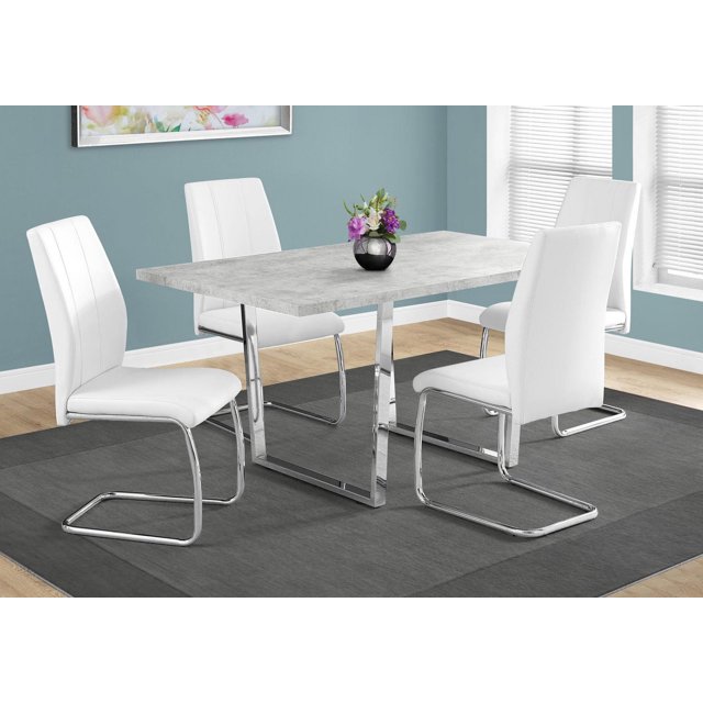 Monarch Specialties Dining Table, 60" Rectangular, Kitchen, Dining Room, Metal, Laminate, Grey, Chrome, Contemporary, Modern