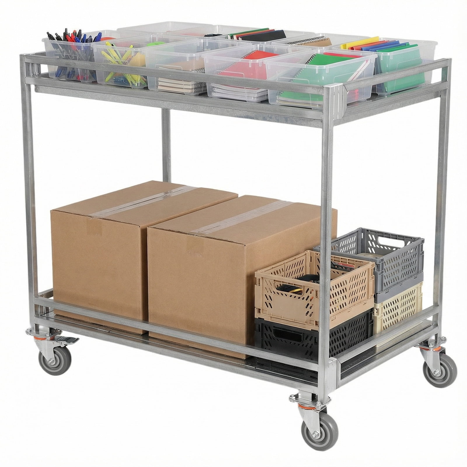Btidfty 2-Shelf Tool Trolly Cart with Wheels 660lbs Capacity Heavy Duty Rolling Folding Utility Cart with Handle for Warehouse/garage/cleaning/manufacturing