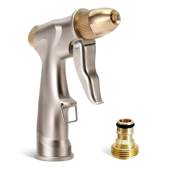 Upgraded Hose Nozzle Sprayer 100% Heavy Duty Metal Garden Water Nozzle - 4 Spray Patterns for High Pressure Watering, Car & Pet Washing, Lawn & Garden Use