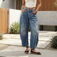 thumbnail image 2 of HGIEYS Womens Stretchy Mid Rise Barrel Jeans Vintage Loose Wide Leg Cropped Denim Pants Baggy Boyfriend Jeans, 2 of 4