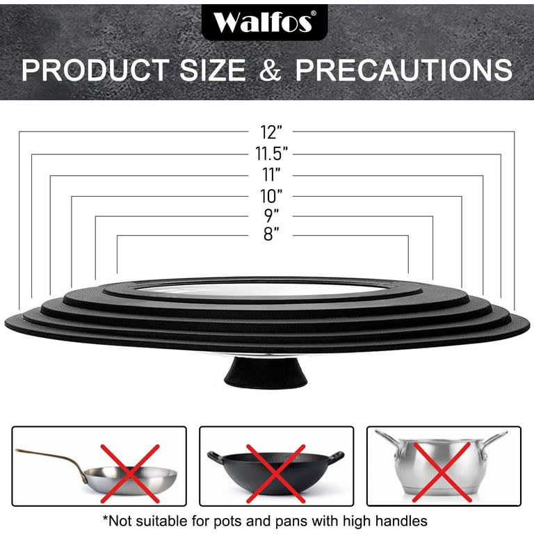 Universal Lid for Pots,Pans and Skillets - Tempered Glass with Heat  Resistant Silicone Rim Fits 10.5, 11 and 12 Diameter Cookware,Black