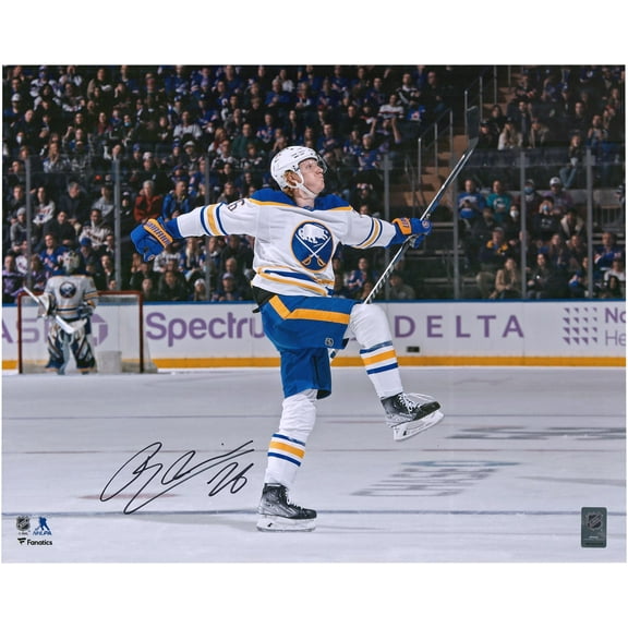 Rasmus Dahlin Buffalo Sabres Autographed 11" x 14" White Jersey Celebration Photograph - Fanatics Authentic Certified