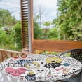 thumbnail image 2 of Ambesonne Emoji Party Fitted Round Tablecloth, Writings Pile of Poos, 40"- 44" Diameter, Soft Pink Yellow White, 2 of 5