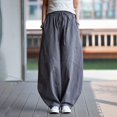 thumbnail image 5 of ‌Men's Linen Pants Casual Wide Leg Baggy Pants Elastic Waist Drawstring Loose Fit Casual Summer Beach Pants with Pockets Baggy Trousers Grey M, 5 of 8