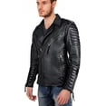 thumbnail image 2 of QAWACH Black Color Pure Lambskin Leather Winter Vintage Motorcycle Biker Moto Riding & Racing Jacket For Men XLS Size, 2 of 3