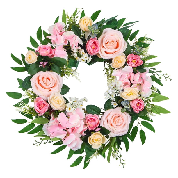 Guirnalda de rosas artificiales - Rosas rojas, tela de seda y fácil de colgar - Decoración primaveral para puerta de entrada/cuartos de casa