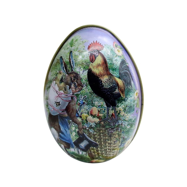 Wdhugt Easter Rabbits Metal Tin Box Egg Shape Jewelry Candy Snack Storage Decorative Holiday Gift Multicolor Design