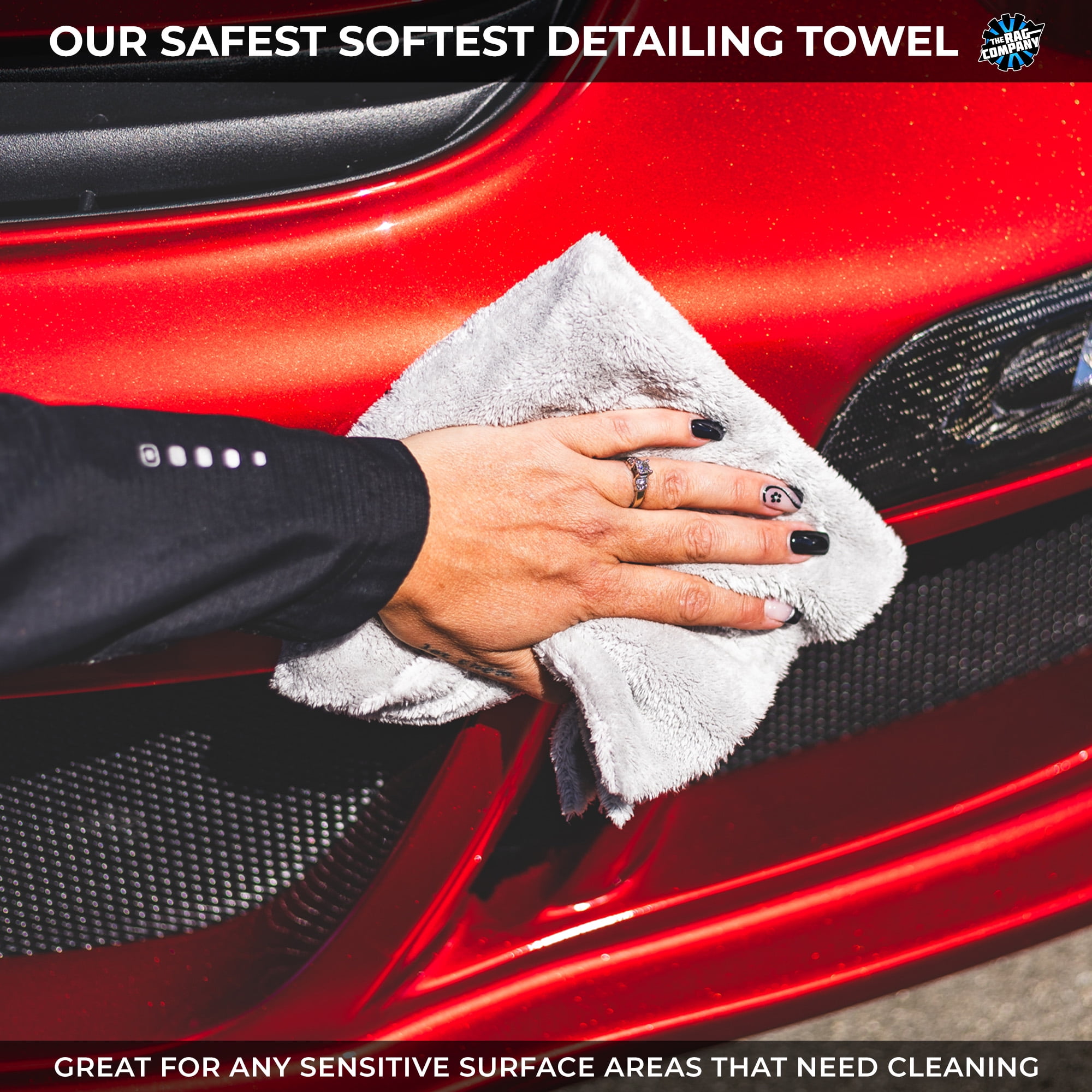The Rag Company - Eagle Edgeless 500 - Microfiber Towels For Cars - 500gsm, 16in x 24in, Ice Grey (3 Pack)