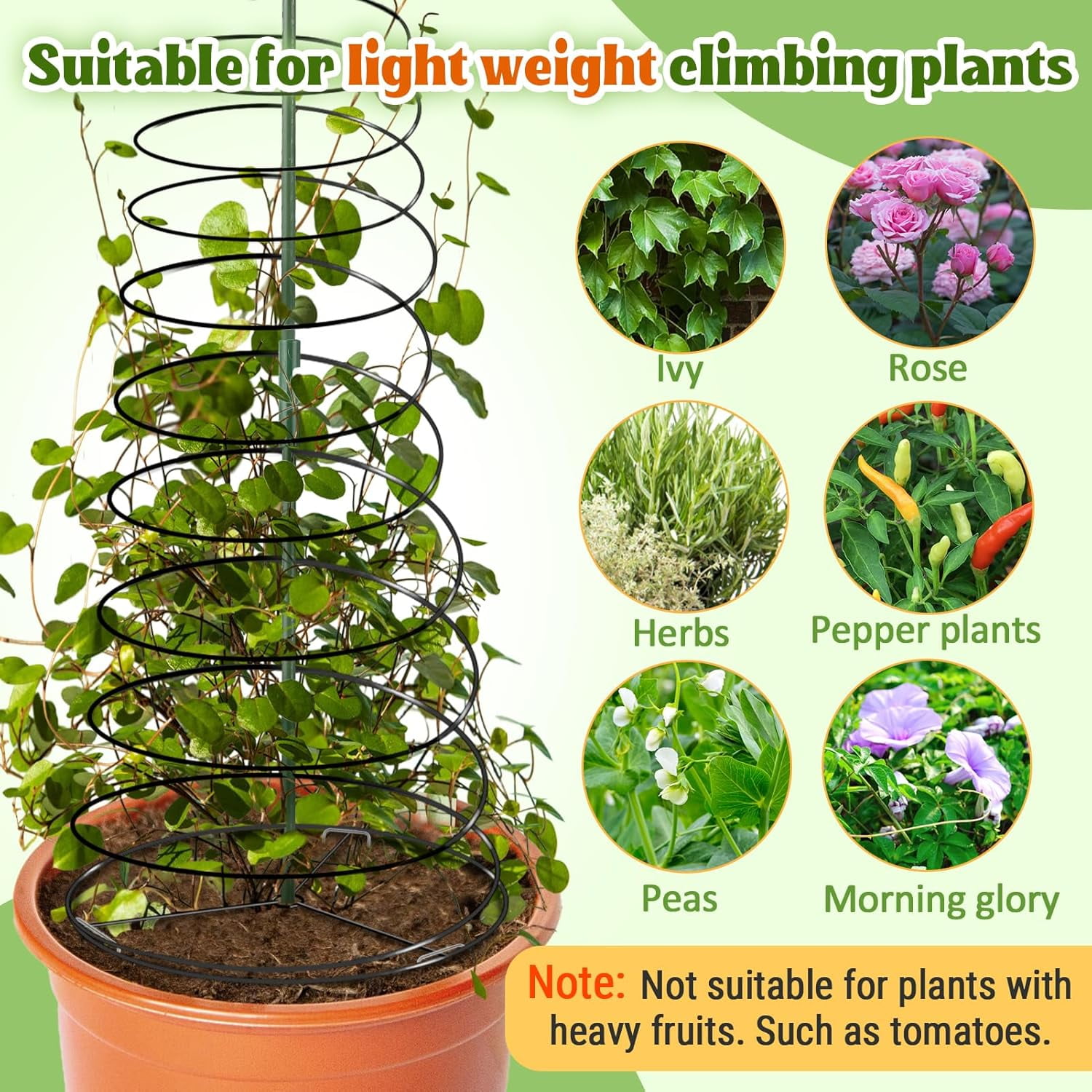 2-Pack Pea & Green Bean Trellis for Garden, 53.6" Stretchable Sugar Snap Tower, Rust-Proof Metal Climbing Plant Support Cage for Cucumber & Vines