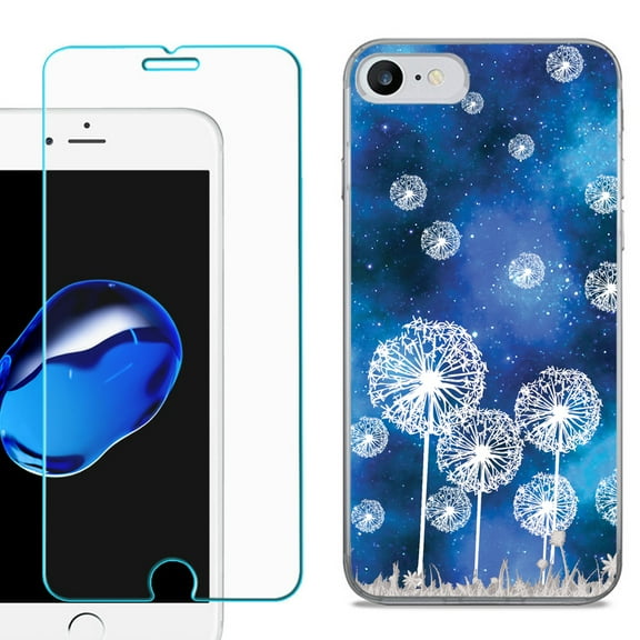 For Apple iPhone SE 2020 Case, Slim-Fit TPU Phone Case, with Tempered Glass Screen Protector, by OneToughShield ® - Dandelion Stars