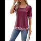 thumbnail image 1 of Camiseta de Verano para Mujer, Estilo Casual, de Corta y Cuello Cuadrado, Holgada, con Estampado de Vaca y Bloques de Color. Vino Tinto M, 1 of 9