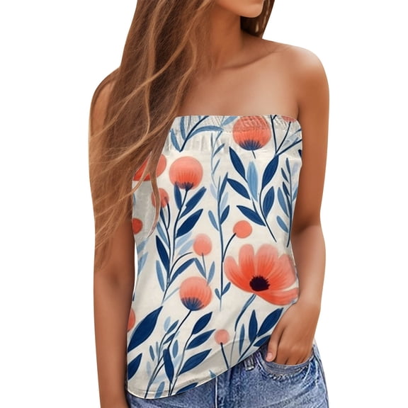 Women Summer Tops Women Casual Vacation Holiday Printing Bandeau Strapless Tank Sleeveless Summer Top Camisole Juniors Camisole Sleeping Bra Tops for with Support Blank for Printing Button Orange L