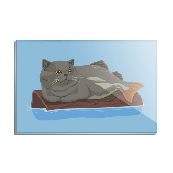 Catfish Mercat Cat Mermaid Sitting On Log Rectangle Acrylic Fridge Refrigerator Magnet