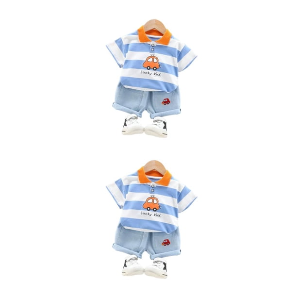 Sonducket Conjunto de pantalón y camisa con patrón de rayas para niños de estilo informal, conjunto de pantalones cortos para fiesta de viaje Blanco 80cm 2piezas