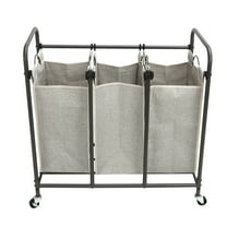 Better Homes & Gardens 3 Bag Laundry Sorter, Metal Rolling Cart with Grey Fabric Bins, Adult