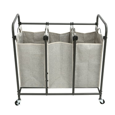 Better Homes & Gardens 3 Bag Laundry Sorter, Metal Rolling Cart with Grey Fabric Bins, Adult