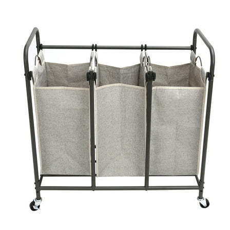 Better Homes & Gardens Laundry Sorter and Hamper, Metal Rolling Cart with 3 Removable Fabric Bins, Grey