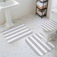 thumbnail image 2 of Light Grey Striped Bathroom Rugs Set Modern Stripe Simple Style Abstract Non Slip Absorbent Soft Bath Mats 3 Piece Set with Bathroom Rug, U-Shaped Floor Mat, Toilet Seat Cover Large Size, 2 of 9