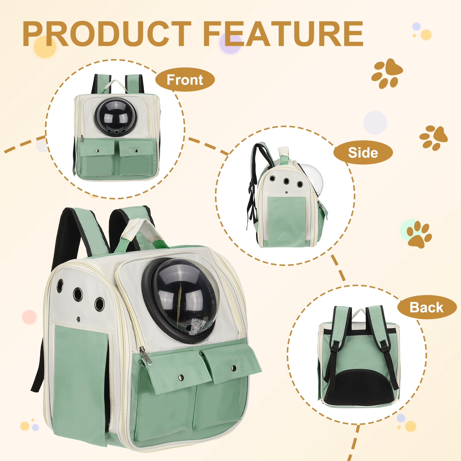 Uxcell 1Pcs 14.17" Pet Backpack Carrier Ventilated Oxford Cloth Dogs Cats Small Animals Green Intended for Hiking Camping