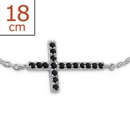 Bracelet-Chain Cross w/Jet CZ Stones-925 (Sterling Silver)