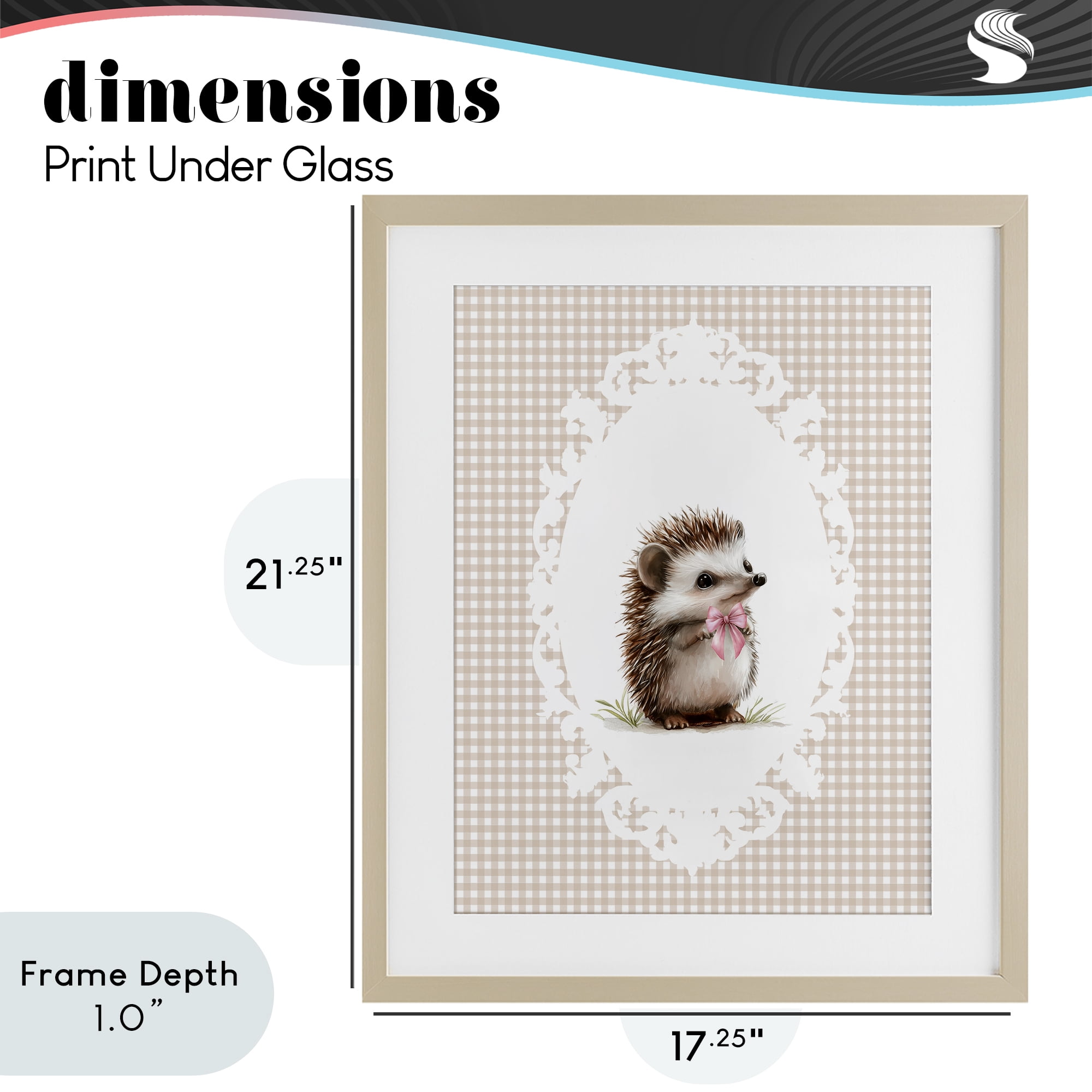 Stupell Industries Vintage Bow Hedgehog on Gingham Birch Framed Print Under Glass, design by Christine Simpson Art