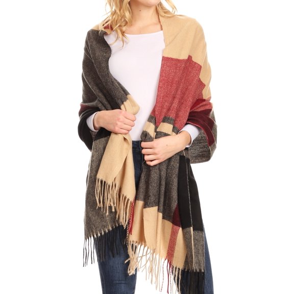 Sakkas Martinna Women's Winter Warm Super Soft and Light Pattern Shawl Scarf Wrap - Burgundy/black - One Size Regular