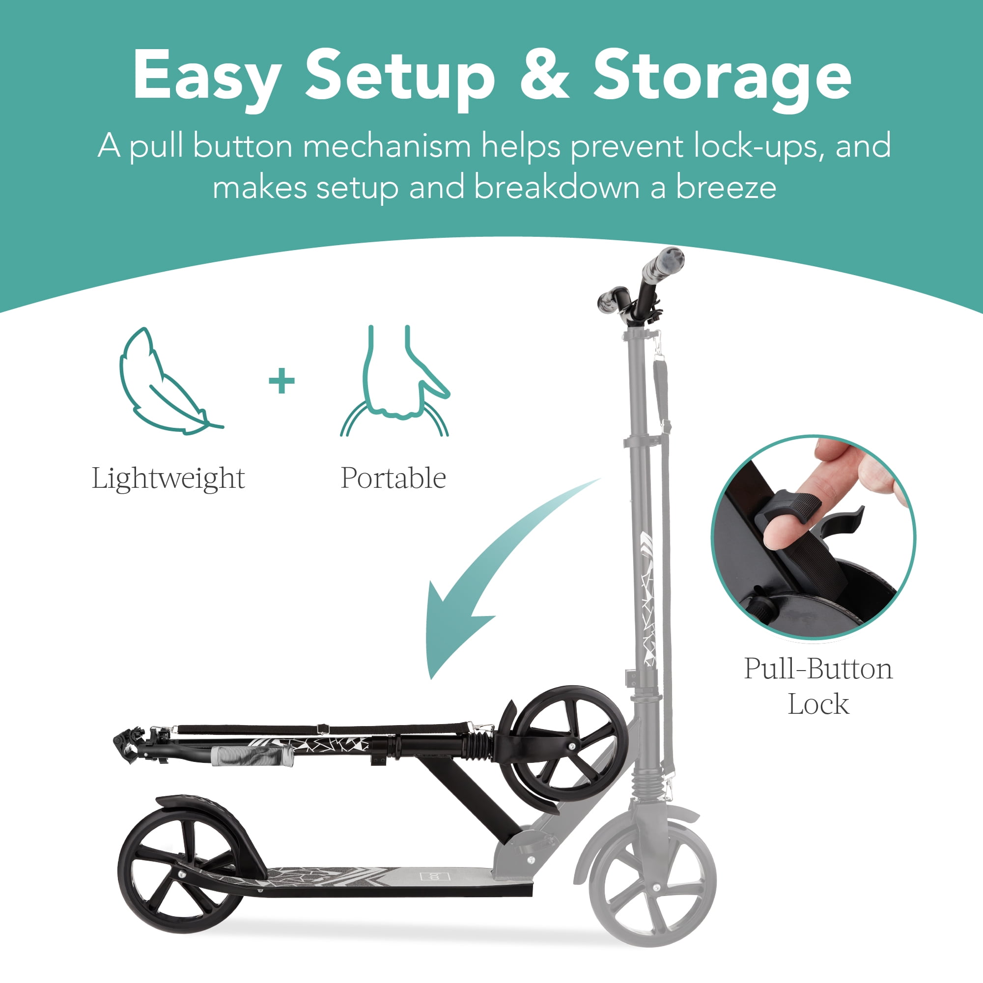 Best Choice Products Kick Scooter for Kids, Teens & Adults, Foldable Large Wheel Scooter with Suspension - Black