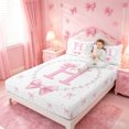 thumbnail image 3 of meiyoeat Chic Pearl Necklace Print King Sheets For Kids,Pink Coquette Bow Initial Letter H Bedding,4 Pieces, 3 of 6