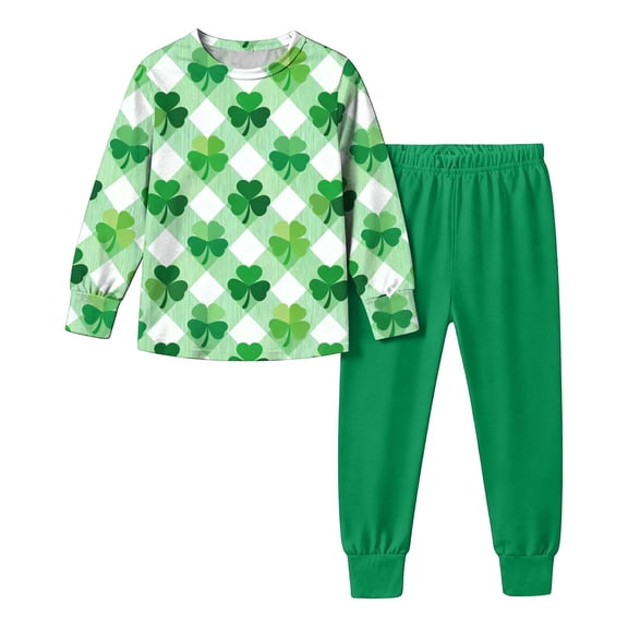 Atogsazn Kids Boys St. Patrick's Day Jogger Set Long Sleeve Sweatshirt Sweatpant Outfit Tops Clothing 01-Green 11-12 Years Fashion