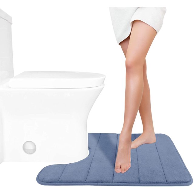 LAICAIW Memory Foam Toilet Bath Mat U-Shaped, 24 X 20 Inches,Soft and Comfortable, Super Water Absorption, Non-Slip, Machine Wash and Easier to Dry for Bathroom Commode Contour Rug, Denim Blue