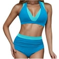 thumbnail image 2 of Women's High Waist Bikini Sets Stretch Quick-Dry Slimming Two Piece Bathing Suit Color Block Modest Swimwear (M, Blue), 2 of 4