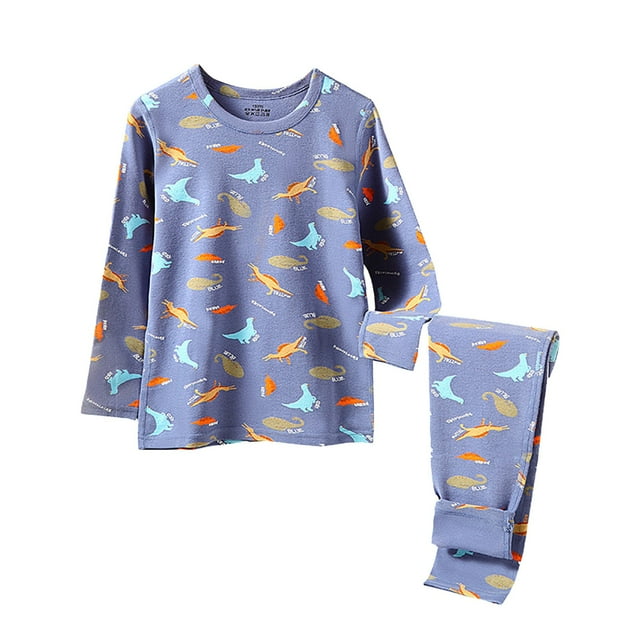 PMVFHDE Pyjama d'Été pour Fille, Mode Décontractée pour Enfants, Imprimé, Long, Tenue d'Intérieur, Bleu, 4-5 Ans