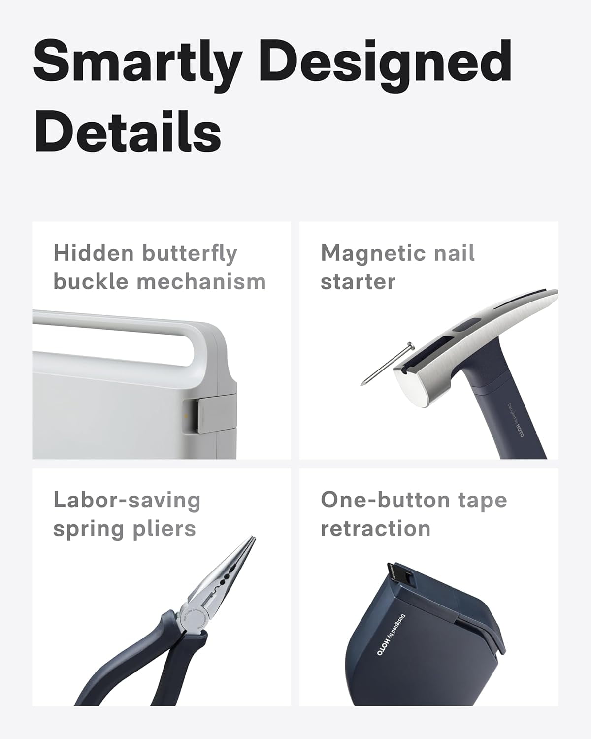 HOTO Hand Tool Set/Home Tool Kit, Household DIY Set with Screwdriver Wrench Hammer Tape Plier Tool Box