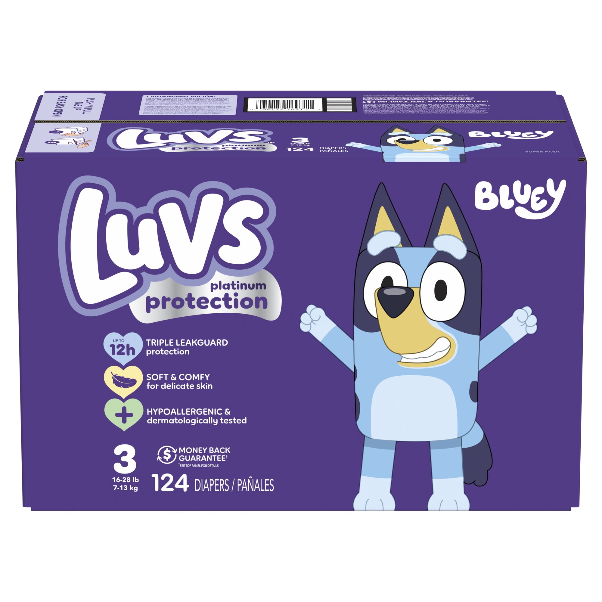 Luvs Platinum Protection Bluey Edition, Disposable Baby Diapers - Size 3, 124 Count