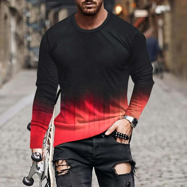 Blusas y camisas de manga larga con cuello redondo para hombre, blusa informal de manga larga con cuello redondo y estampado.