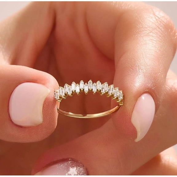 vylahjewellery Dainty Baguette Cut Moissanite Engagement Ring Stackable Wedding Band 14K Vermeil Yellow Gold Elegant Handmade Jewelry Gift for Women