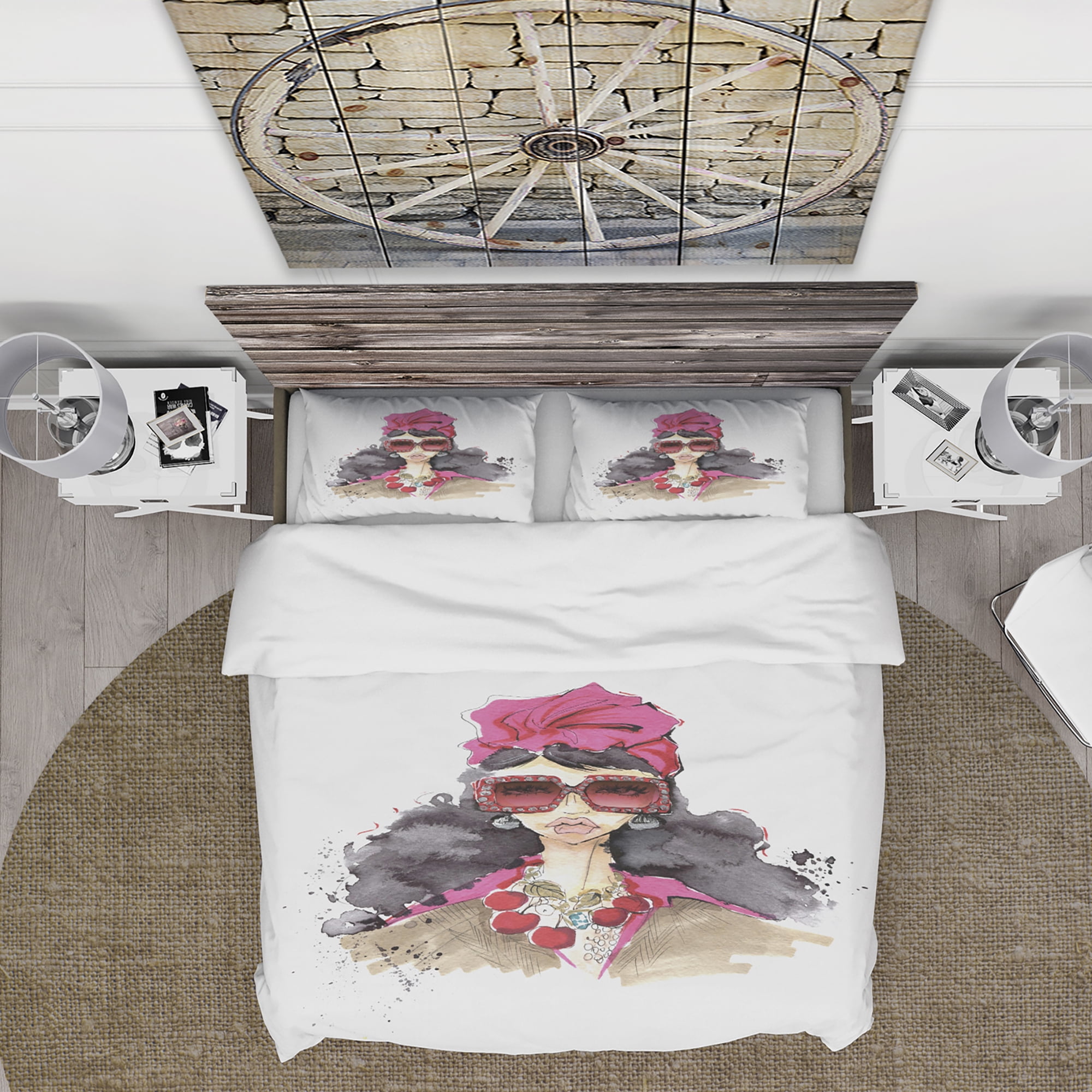Designart 'Portrait of Trendy Girl in Sunglasses' Glamour Duvet Cover Set