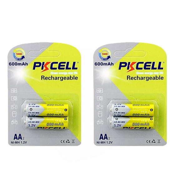 PKCELL NiMH AA 600mAh 1.2V Rechargeable Batteries for Solar Lights Garden Lights Remotes Mice 4Pcs