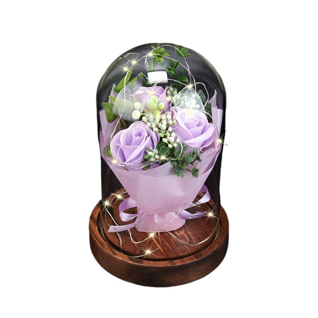 Glass Glass Cover Flower Light Romantic Decorative Preserved Clear Cover LED Rose Bouquet Lamp for Bedroom Wedding