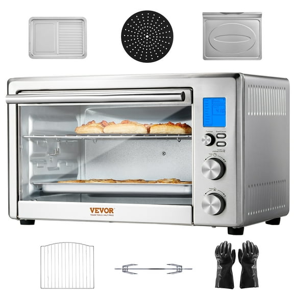 VEVOR 10-IN-1 Convection Oven, 28L/29.6Qt Multifunctional Conventional Oven Countertop, 1800W 4-Tier Toaster with Front Glass Door, with Trays Wire Racks Gloves, Home and Commercial Use
