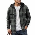 thumbnail image 2 of LYSMORA Mens Drawstring Hooded Long Sleeve Plaid Flannel Shacket Dual Chest Patch Pockets Ribbed Cuffs Button Front Casual Street Outer Jacket Top, 2 of 8