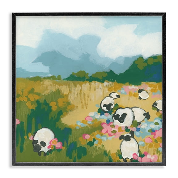 Stupell Industries Eclectic Abstract Sheep & Flowers Black Framed Giclee Art, 12 x 12, by June Erica Vess