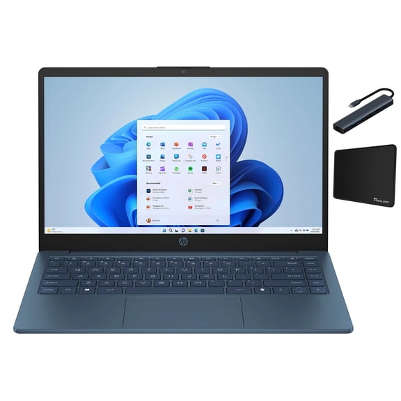 HP Stream 14 inch HD BrightView Laptop, Intel Celeron N150, 4GB RAM, 128GB eMMC, Intel UHD Graphics, Webcam, Wi-Fi, 1 Year Office 365, Win11 Home in S Mode, Waterfall Blue with Tigology Accessories