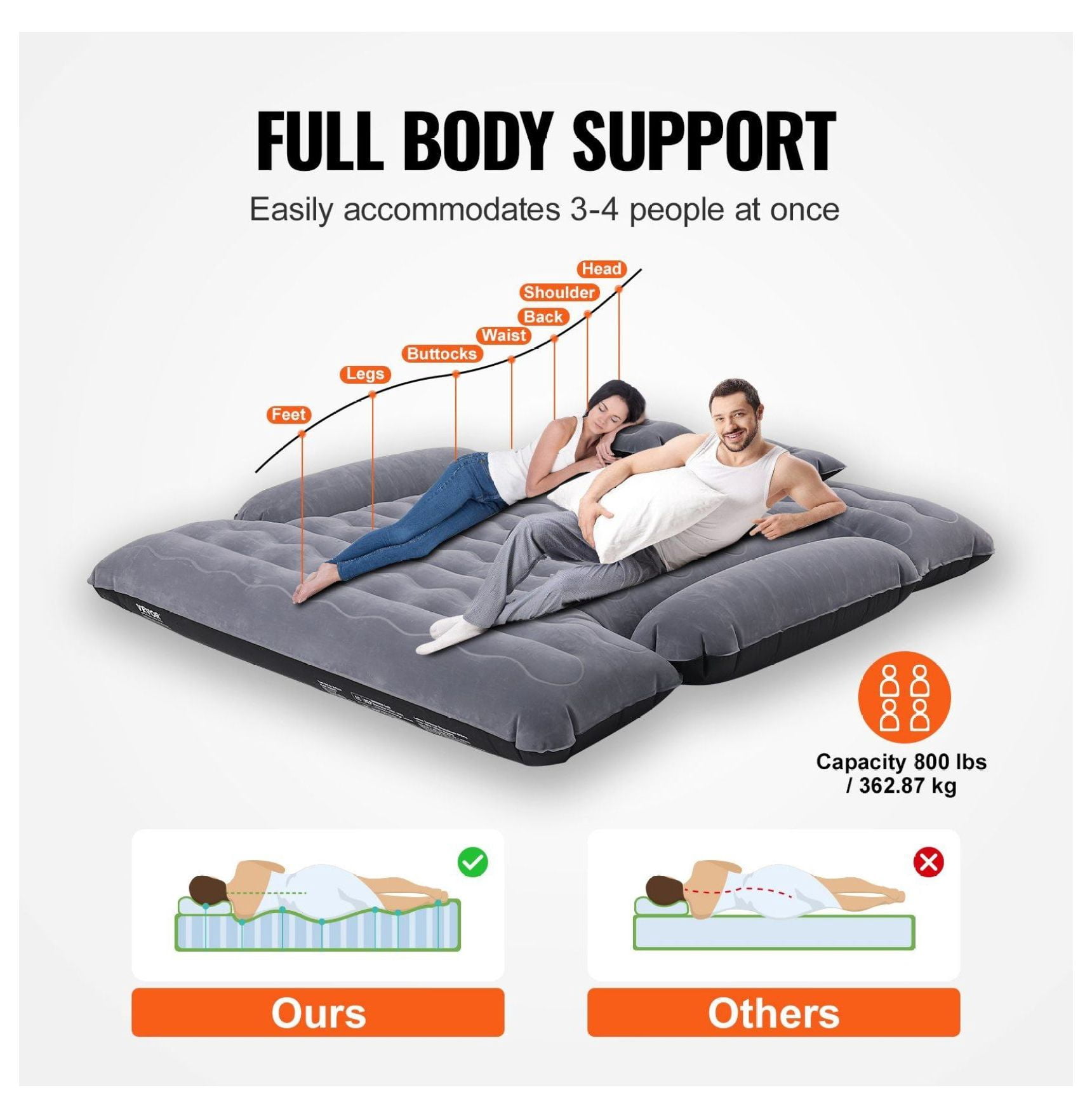 Truck Bed Air Mattress 6-6.5ft, Full Size, with 12V Pump & Pillows