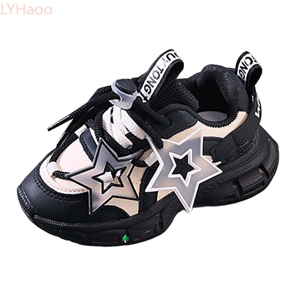 LYHaoo Girls' Lightweight Foam Sole Sneakers Kids Arch Support Running Shoes Casual Outdoor Activities,Black,Sizes 6(5.12") Toddler