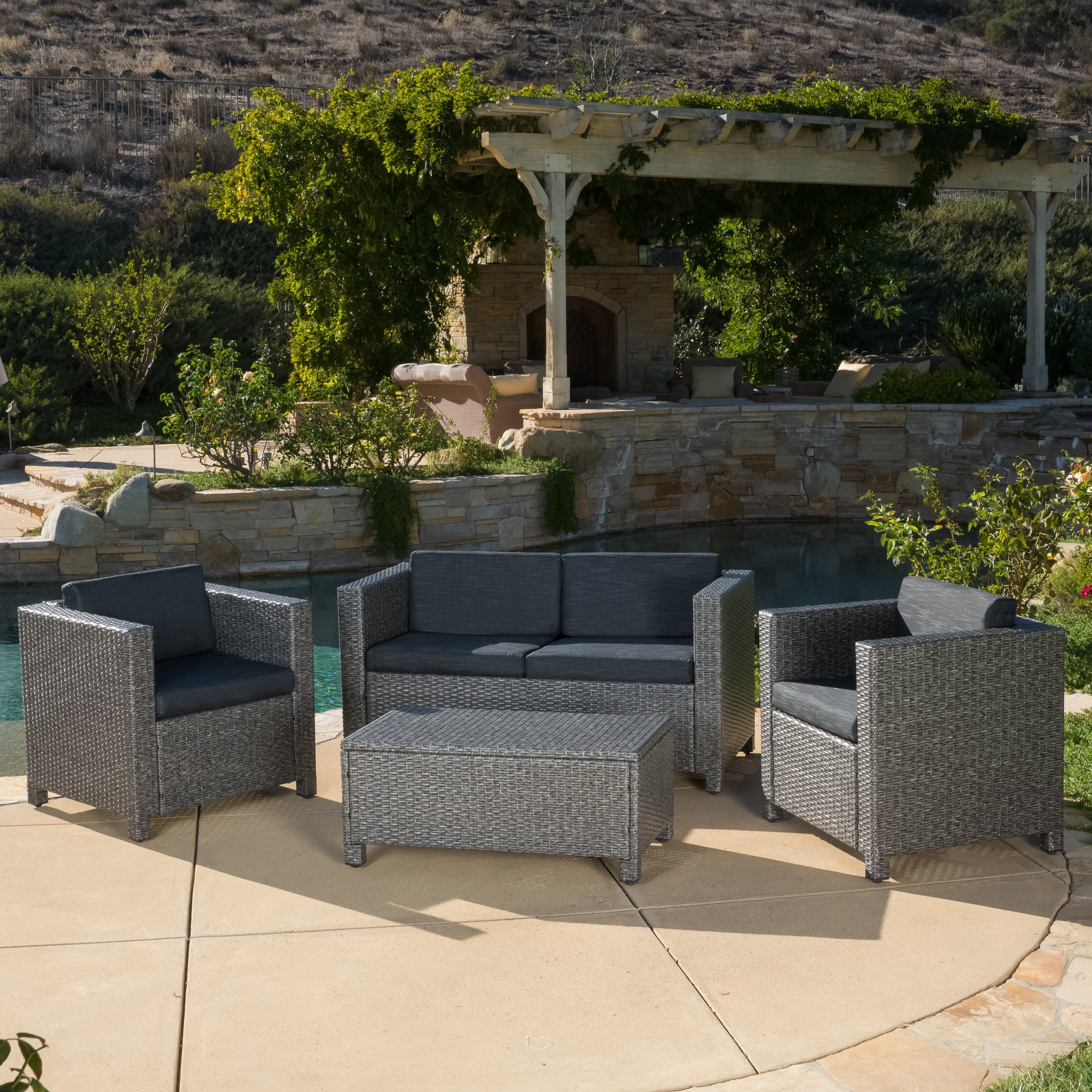 Black Outdoor Wicker Sofa Set
