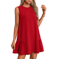 thumbnail image 2 of Solid Color Round Neck Sleeveless Vest Dress Red M, 2 of 6